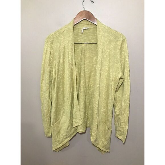 Eileen Fisher Draped Linen Blend Cardigan Women’s Large Pockets Pea Green‎ - Picture 2 of 7
